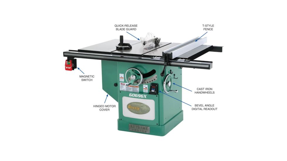 Grizzly Industrial 12in. 5 HP 220V Extreme Series Left-Tilt Table Saw, G0696X