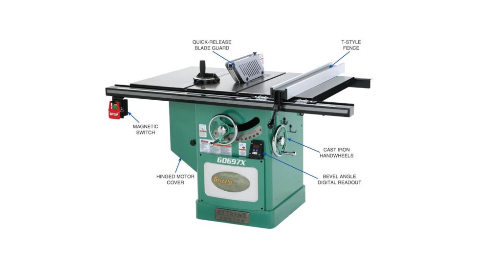 Grizzly Industrial 12in. 7-1/2 HP 3-Phase Extreme Series Left-Tilt Table Saw, G0697X