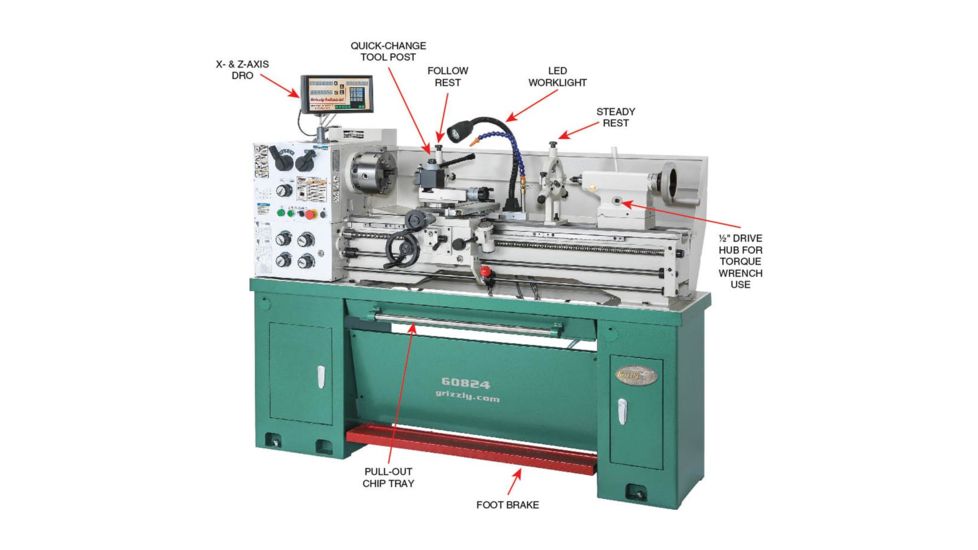 Grizzly Industrial 14in. x 40in. Gunsmith Lathe with 2in. Spindle Bore G0824