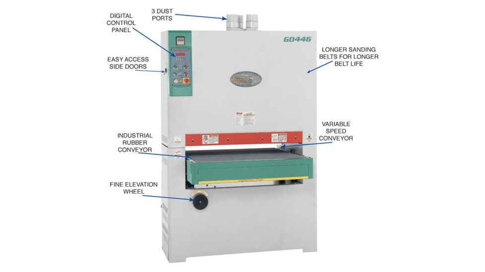 Grizzly Industrial 37in. 15 HP 3-Phase Platen Type Wide-Belt Sander G0446