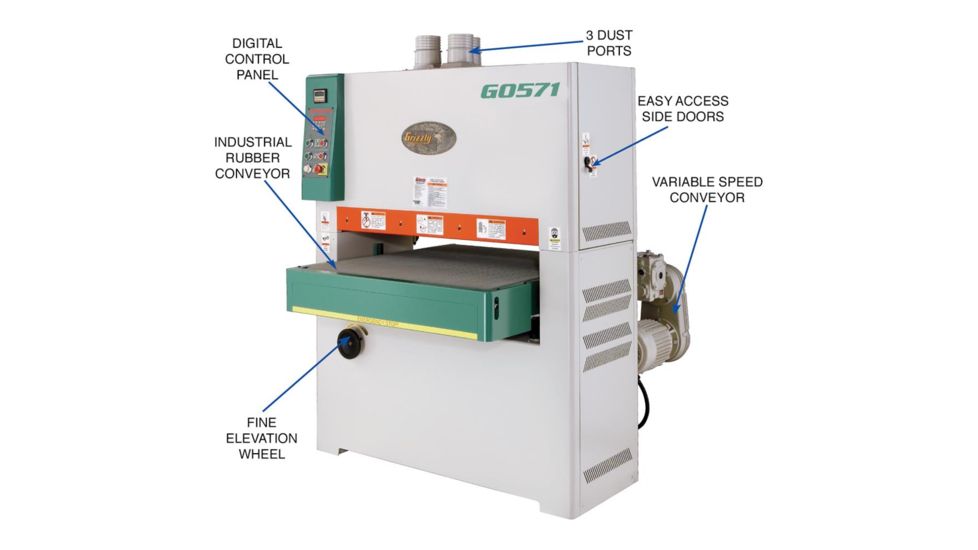 Grizzly Industrial 37in. Wide-Belt Sander, Single-Phase G0571