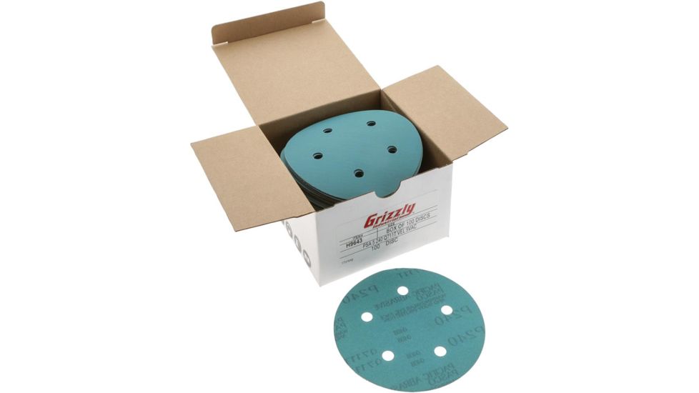 Grizzly Industrial 5in. Sanding Disc, A240 Hook &amp; Loop 5 Hole, Box of 100 H9643