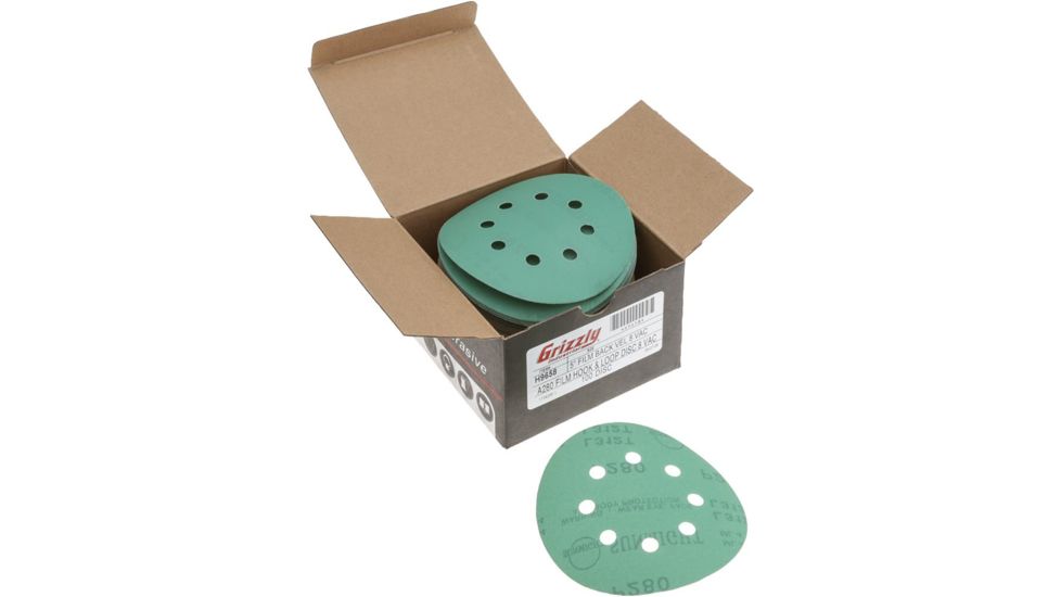 Grizzly Industrial 5in. Sanding Disc, A280 Hook &amp; Loop 8 Hole, Box of 100 H9658