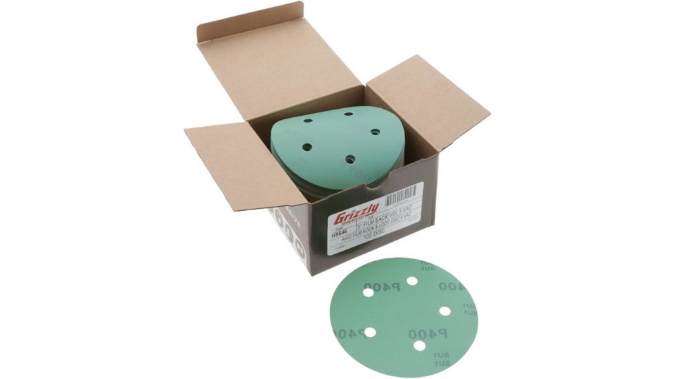 Grizzly Industrial 5in. Sanding Disc, A400 Hook &amp; Loop 5 Hole, Box of 100 H9646
