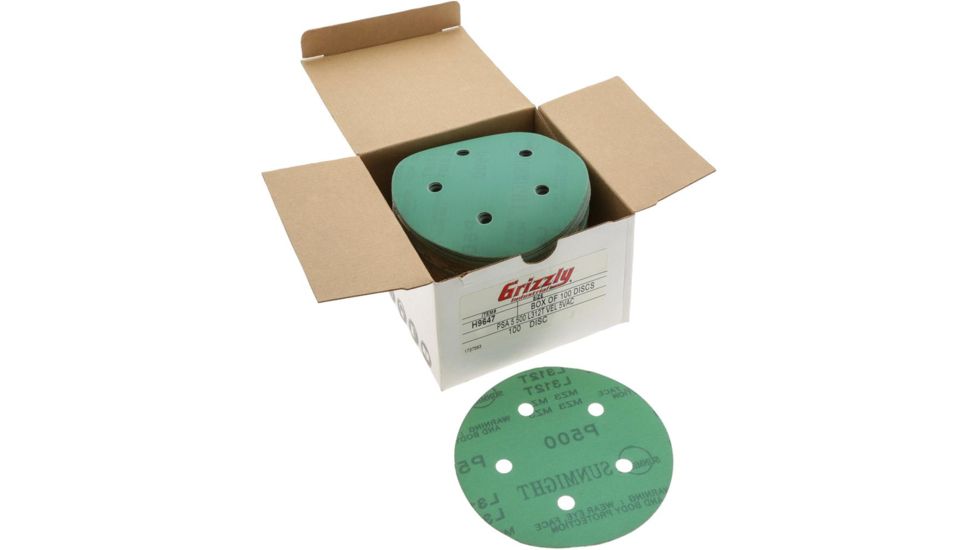 Grizzly Industrial 5in. Sanding Disc, A500 Hook &amp; Loop 5 Hole, Box of 100 H9647