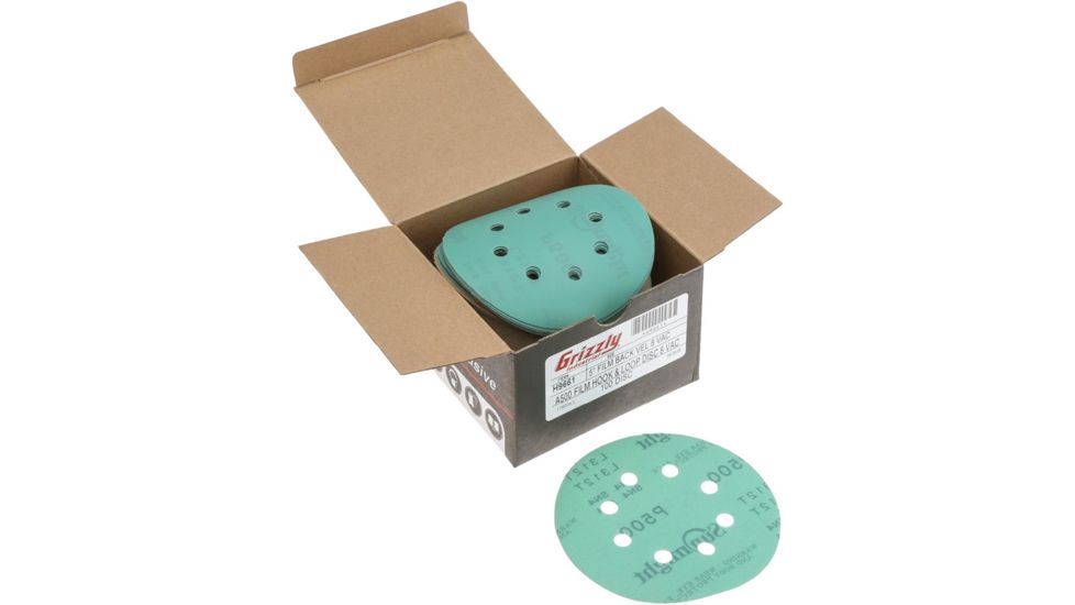 Grizzly Industrial 5in. Sanding Disc, A500 Hook &amp; Loop 8 Hole, Box of 100 H9661