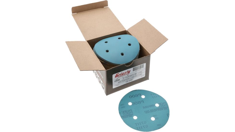 Grizzly Industrial 5in. Sanding Disc, A600 Hook &amp; Loop 5 Hole, Box of 100 H9648