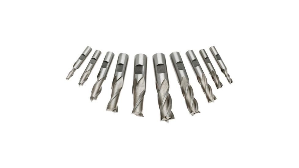 Grizzly Industrial HSS 2 and 4 Flute End Mills, 10 pc. Set G9759