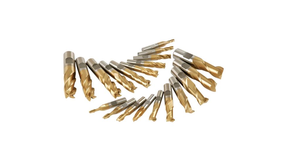 Grizzly Industrial HSS TiN Coated 2 and 4 Flute End Mills, 20 pc. Set G9760