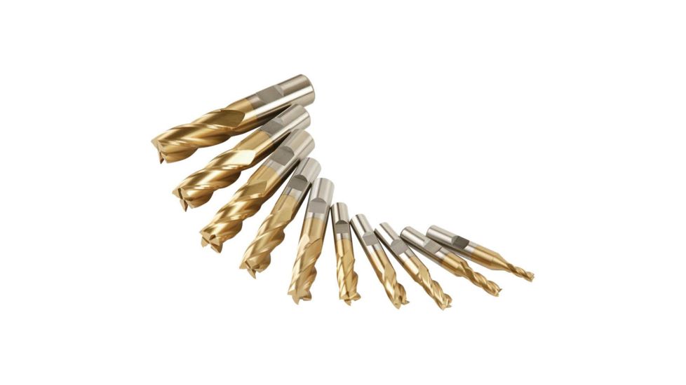 Grizzly Industrial HSS TiN Coated 4 Flute End Mills, 10 pc. Set G9762