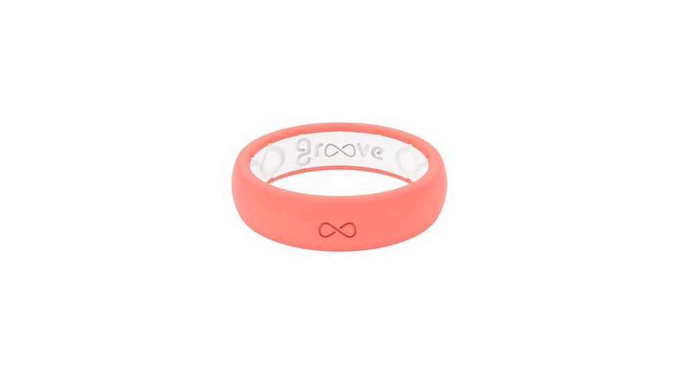 Groove Life Thin Silicone Ring, Coral/White/Pink, 4, 99885