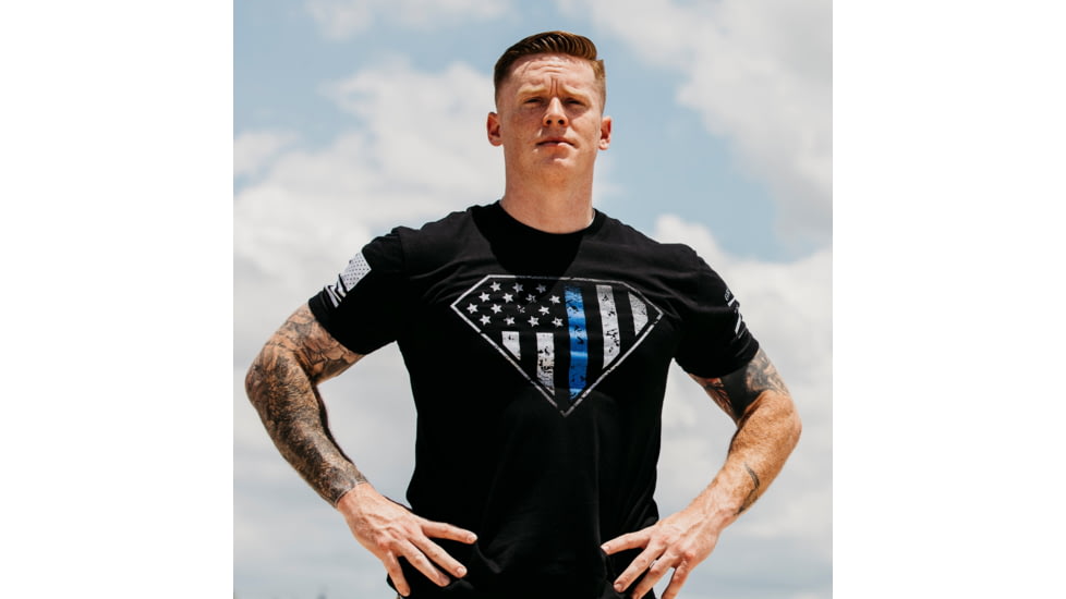 Grunt Style Blue Line Crest T-Shirt - Mens, Black, Medium, GS3546-M