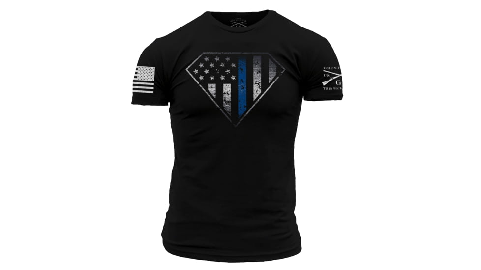 Grunt Style Blue Line Crest T-Shirt - Mens, Black, Medium, GS3546-M