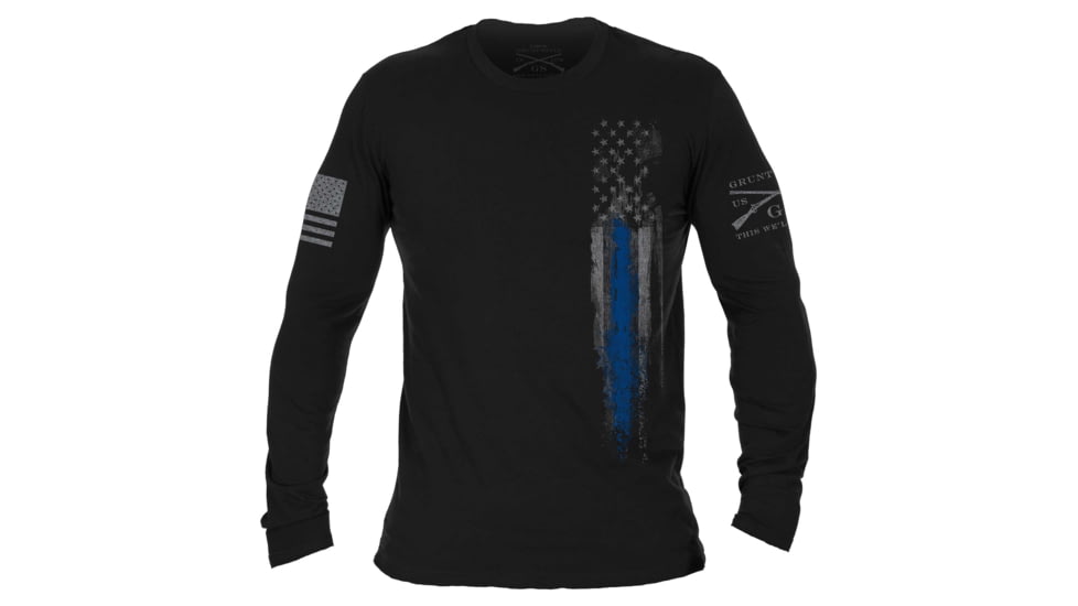 Grunt Style Blue Line Flag Long Sleeve T-Shirt - Mens, Black, 2XL, GS3162-2XL