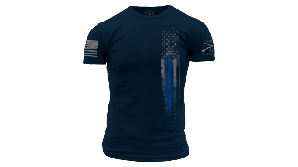 Grunt Style Blue Line Flag Short Sleeve T-Shirt - Mens, Midnight Navy, Large, GS2755-L