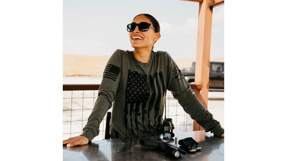 Grunt Style Rifle Flag Long Sleeve T-Shirt - Mens, Military Green, Large, GS3673-L