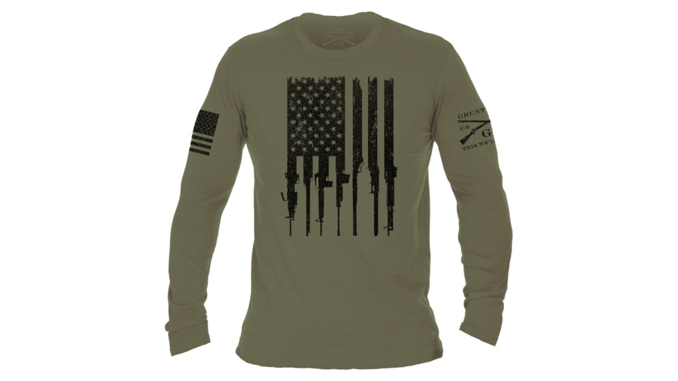 Grunt Style Rifle Flag Long Sleeve T-Shirt - Mens, Military Green, Large, GS3673-L