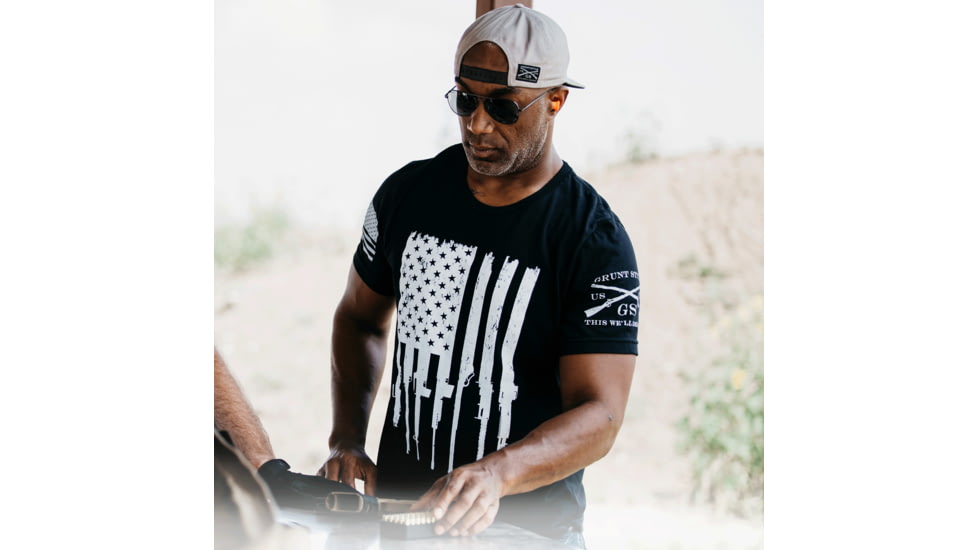 Grunt Style Rifle Flag Tee Shirt - Mens, Black, Medium, GS2764-M