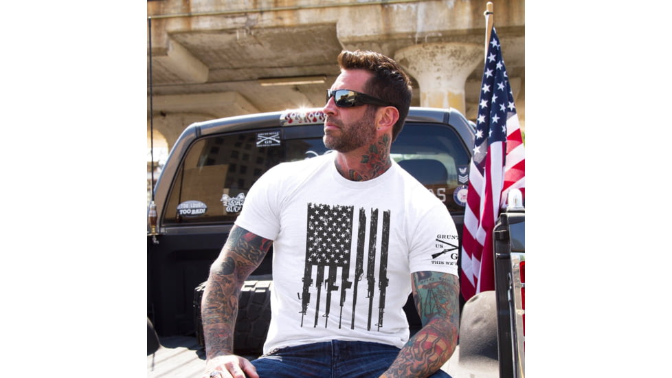 Grunt Style Rifle Flag Tee Shirt - Mens, White, 4XL, GS1186-4XL