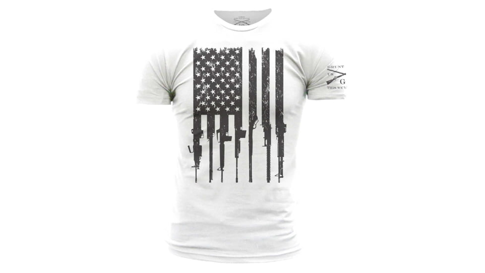 Grunt Style Rifle Flag Tee Shirt - Mens, White, 4XL, GS1186-4XL