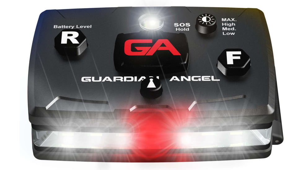 Guardian Angel Elite Series Wearable Safety Light, Black Casing, White Front, White Rear, White Top Light, Red Work Light, ELT-W/W