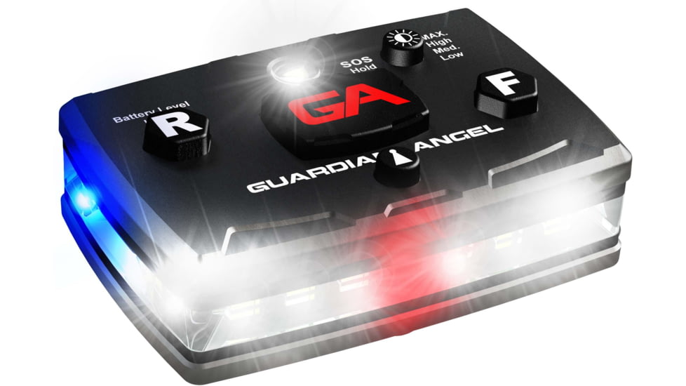Guardian Angel Elite Series Wearable Safety Light, Black Casing, White Front, White Rear, White Top Light, Red Work Light, ELT-W/W