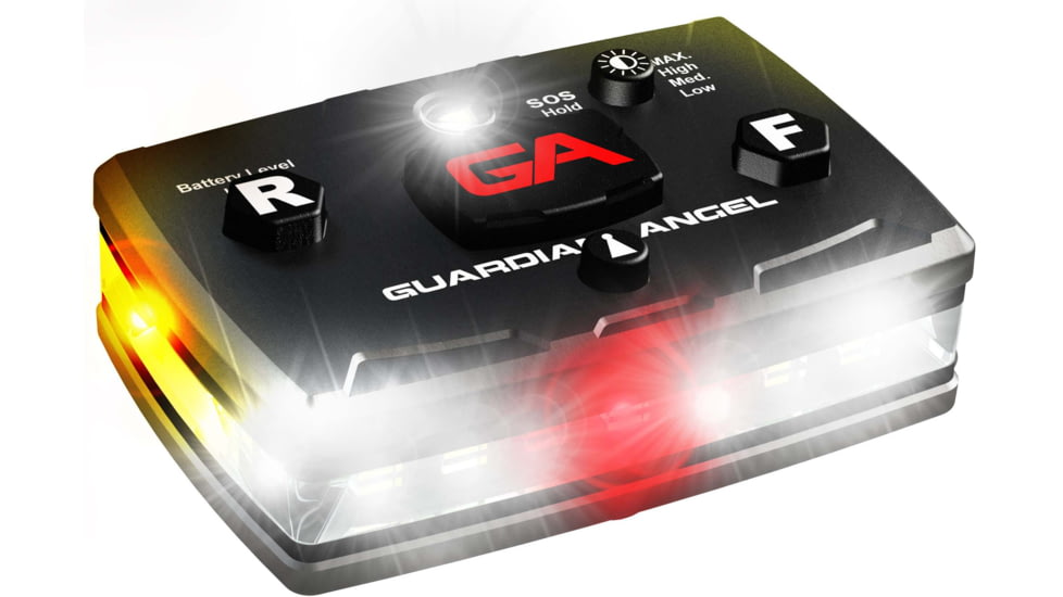 Guardian Angel Elite Series Wearable Safety Light, Black Casing, White Front, Yellow Rear, White Top Light, Red Work Light , ELT-W/Y