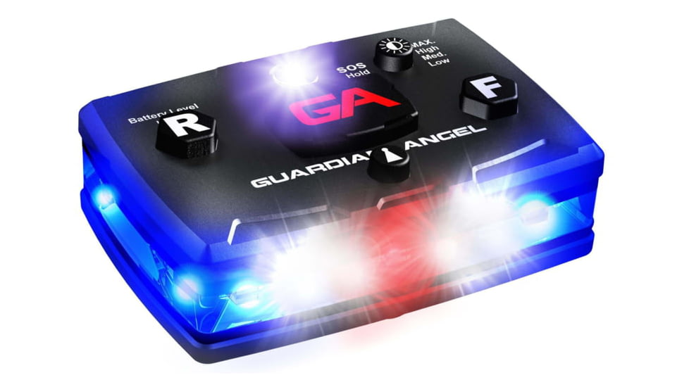 Guardian Angel Infrared Hybrid Wearable Safety Light, Black Casing, White/Blue Split Front, Blue Rear, Infrared Top Light, Red Work Light, ELT-B/B-IR