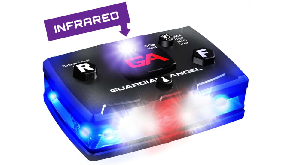 Guardian Angel Infrared Hybrid Wearable Safety Light, Black Casing, White/Blue Split Front, Blue Rear, Infrared Top Light, Red Work Light, ELT-B/B-IR
