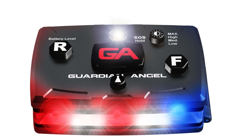 Guardian Angel Infrared Hybrid Wearable Safety Light, Elite Series, Black Casing, White/Red/Blue Split Front, Red/Blue Split Rear, Infrared Top Light, Red Work Light, ELT-R/B-IR