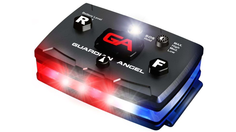 Guardian Angel Infrared Hybrid Wearable Safety Light, Elite Series, Black Casing, White/Red/Blue Split Front, Red/Blue Split Rear, Infrared Top Light, Red Work Light, ELT-R/B-IR