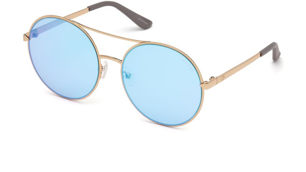 Guess GU7559 Sunglasses - Shiny Rose Gold Frame Color, Blue Mirror Lens Color