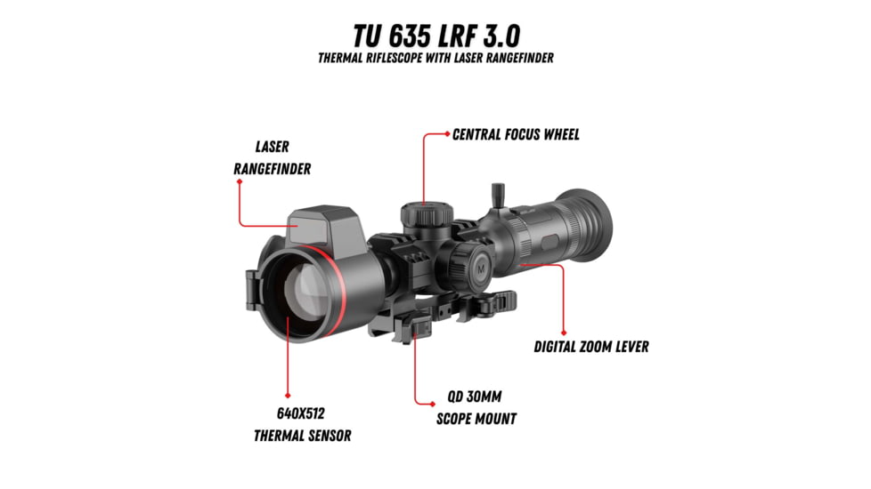 Guide Sensmart TU 635 L 3.0 3x35mm 30mm Tube Thermal Rifle Scope, LRF, Black, TU635L