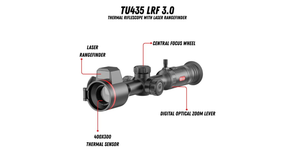 Guide USA TU435 LRF 3.0 4.4-17.6x35mm 30mm Tube Thermal Rifle Scope, 50Hz, 400x300, Black, Small, TU435L