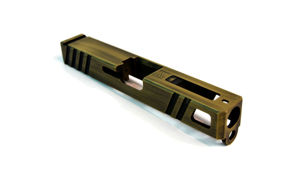 Gun Cuts Apprentice Slide for Glock 19, Optic Cut, Battleworn Gold, GC-G19-APP-GOLBW-RMR