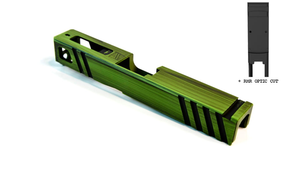 Gun Cuts Apprentice Slide for Glock 19, Optic Cut, Battleworn Zombie Green, GC-G19-APP-ZGRBW-RMR