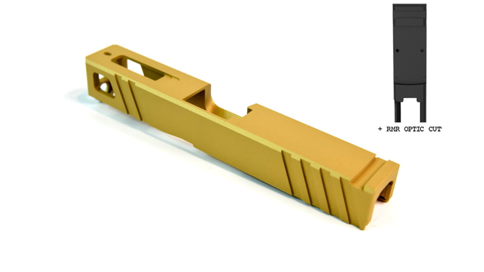 Gun Cuts Apprentice Slide for Glock 19, Optic Cut, Gold, GC-G19-APP-GOL-RMR