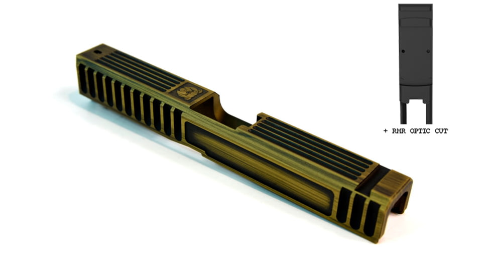 Gun Cuts Bulldog Slide for Glock 17, Optic Cut, Battleworn Gold, GC-G17-BUL-GOLBW-RMR
