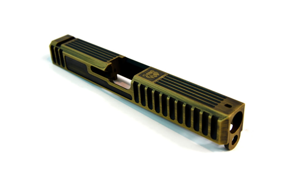 Gun Cuts Bulldog Slide for Glock 17, Optic Cut, Battleworn Gold, GC-G17-BUL-GOLBW-RMR