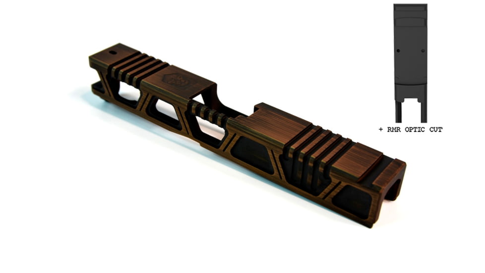 Gun Cuts Cyberpunk Slide for Glock 19, Optic Cut, Battleworn Copper, GC-G19-CYB-COPBW-RMR