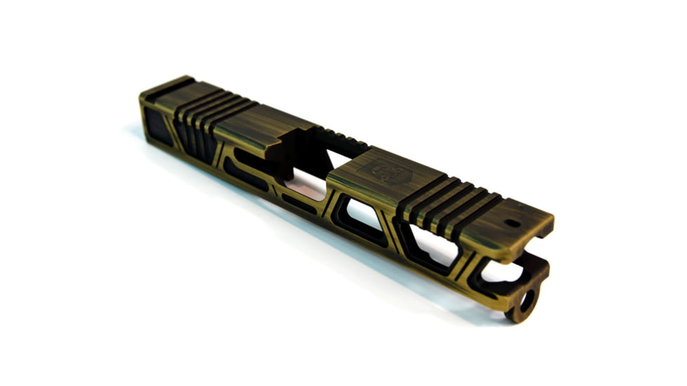 Gun Cuts Cyberpunk Slide for Glock 19, Optic Cut, Battleworn Gold, GC-G19-CYB-GOLBW-RMR