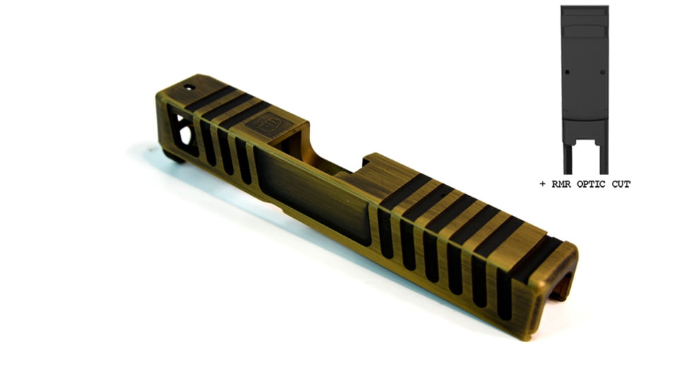 Gun Cuts Juggernaut Slide for Glock 26, Optic Cut, Battleworn Gold, GC-G26-JUG-GOLBW-RMR