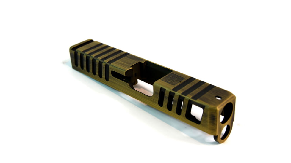 Gun Cuts Juggernaut Slide for Glock 26, Optic Cut, Battleworn Gold, GC-G26-JUG-GOLBW-RMR