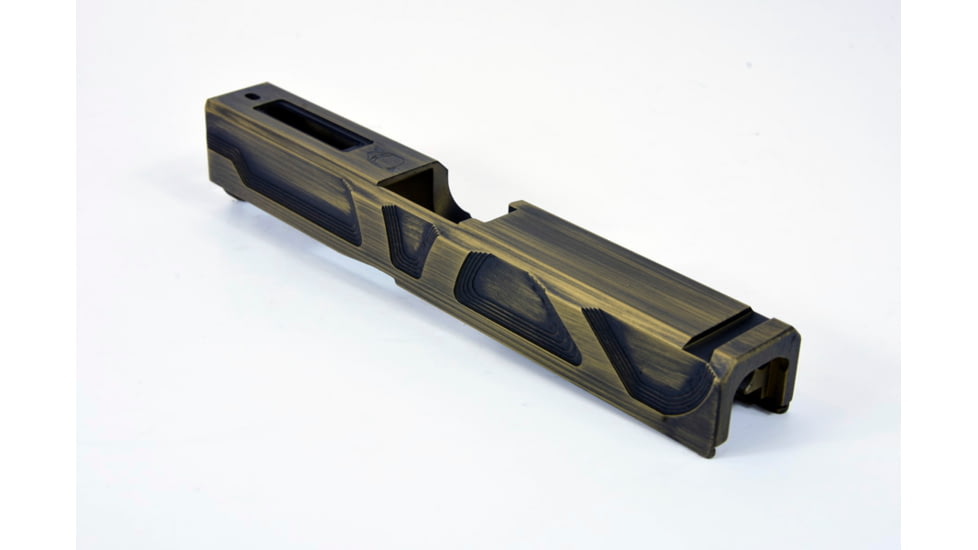 Gun Cuts Roswell Slide for Glock 19, No Optic Cut, Battleworn Gold, GC-G19-ROS-GOLBW-NO