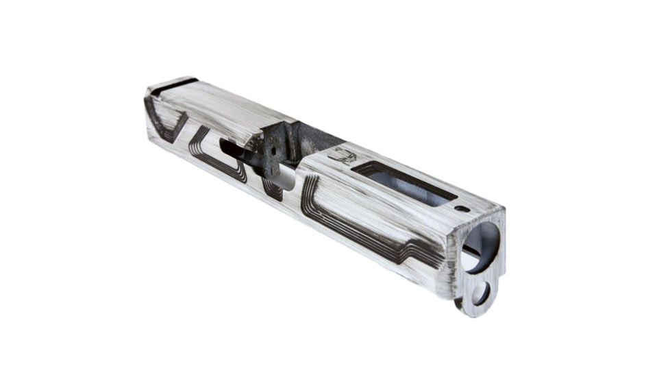 Gun Cuts Roswell Slide for Glock 19, No Optic Cut, Battleworn White, GC-G19-ROS-SWHBW-NO