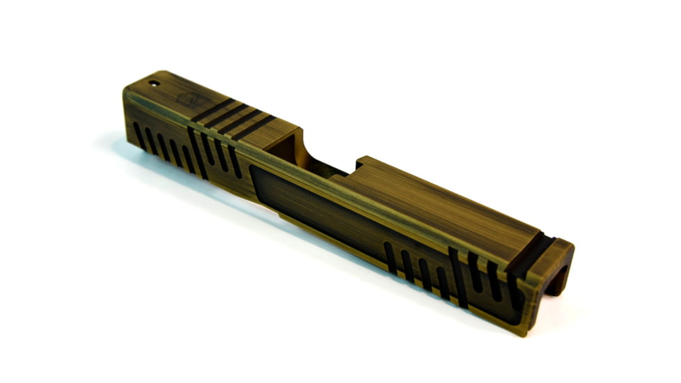 Gun Cuts Shift Slide for Glock 19, No Optic Cut, Battleworn Gold, GC-G19-SHF-GOLBW-NO