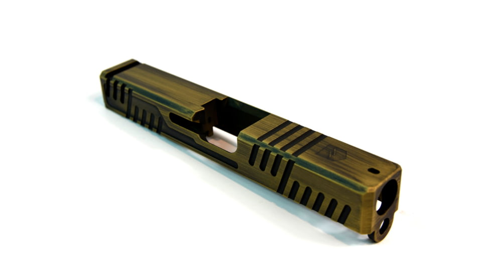 Gun Cuts Shift Slide for Glock 19, No Optic Cut, Battleworn Gold, GC-G19-SHF-GOLBW-NO