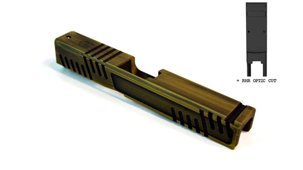 Gun Cuts Shift Slide for Glock 19, Optic Cut, Battleworn Gold, GC-G19-SHF-GOLBW-RMR