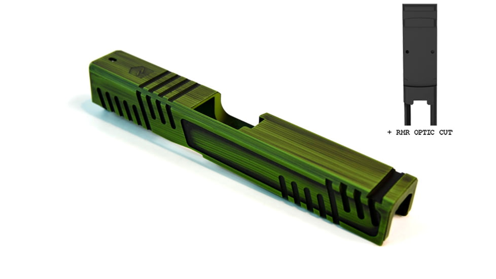 Gun Cuts Shift Slide for Glock 19, Optic Cut, Battleworn Zombie Green, GC-G19-SHF-ZGRBW-RMR