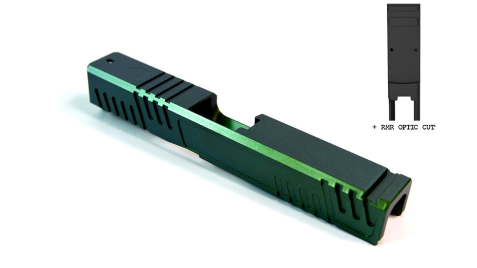 Gun Cuts Shift Slide for Glock 19, Optic Cut, Radioactive Green, GC-G19-SHF-RGR-RMR